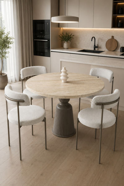 Atolye Casa 90x90 Mutfak Masası (Sadece Masa) Traverten Sabit Motto Model