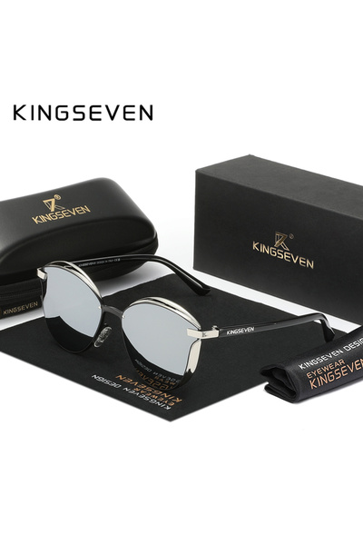 choice2 Silvery KINGSEVEN Cat Eye Sunglasses Big Frame Women polarized UV400 ...