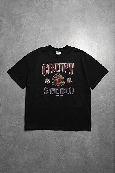 Crupt Studio Crna muška majica kratkih rukava oversize modela