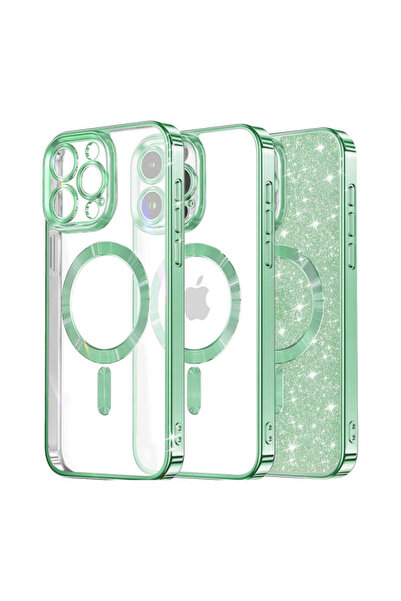 Apple Husa MagSafe pentru iPhone 15 Pro Max, Techsuit, Luxury Glitter, Verde ...