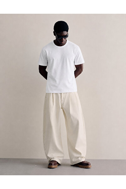 DAMGA JEANS Men's Regular Crew Neck Cotton Basic White T-Shirt