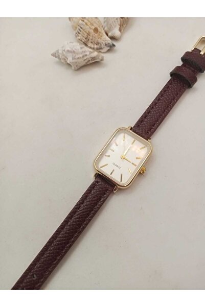 Ricardo Vintage Model Koyu Kahve Renk DİKİŞLİ Kordon , Gold Renk Kasa , Beyaz...