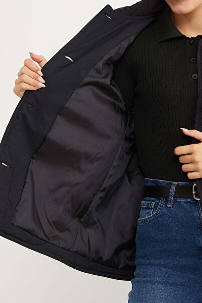 Fulla Moda Baklava Desen Kapitone Oversize Düğmeli Mont