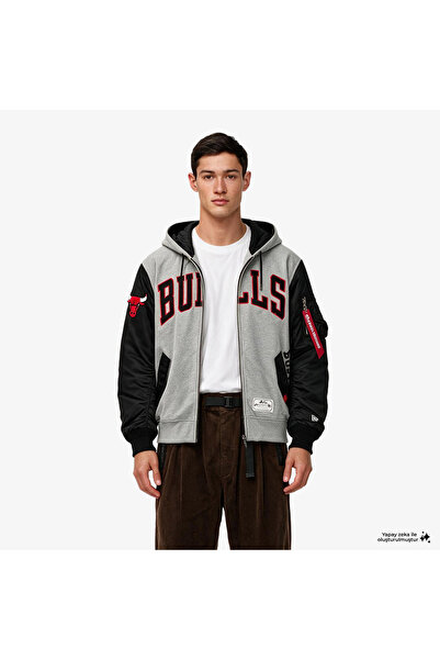 NEW ERA Alpha Industries X Chicago Bulls Gray Ma-1 Unisex Gray Zipper Jacket