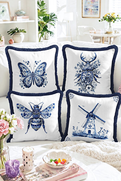 Realhomes Blue and White Tile Style Butterfly Bee Deer Beetle and Windmill Pa...