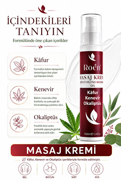 Roen Kafur Ve Kenevir Içeren Eklem, Kas, Boyun Masaj Kremi 100 ml