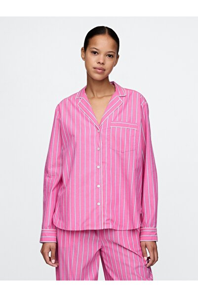 GAP Kadın Pembe Poplin Gömlek Pijama Üstü