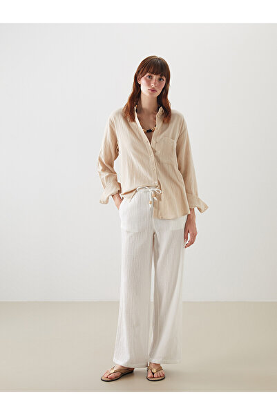 LC Waikiki Trendlucky Women's Textured Trousers with Elastic Waist and Differ...