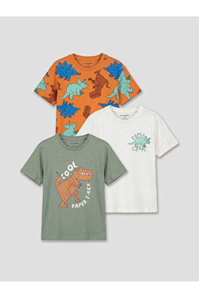 LC Waikiki Trendlucky Boys' T-Shirt with Dinosaur Print and Difference Design...