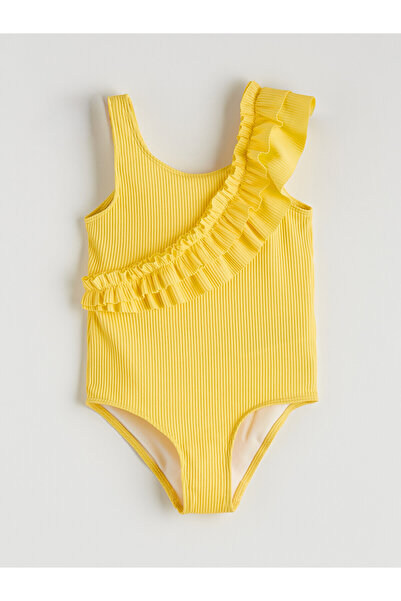 LC Waikiki Nevavm Girl's Ruffle Detailed Swimsuit with Difference in Color