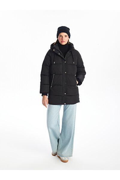 LC Waikiki Alita City Lcw Vision Black Plain Loose & Baggy Women's Puffer Coat