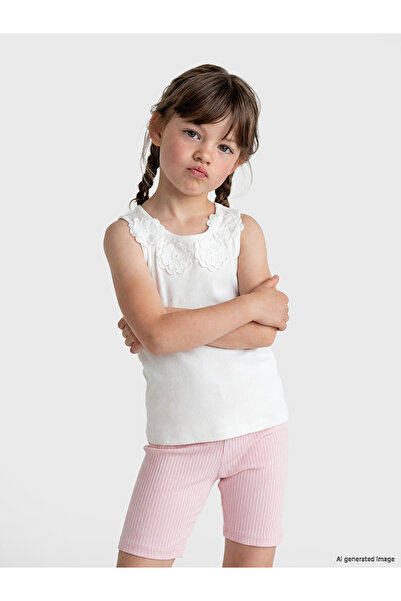 LC Waikiki Trendlucky Girls' Ribbed Undershirt with Floral Detail