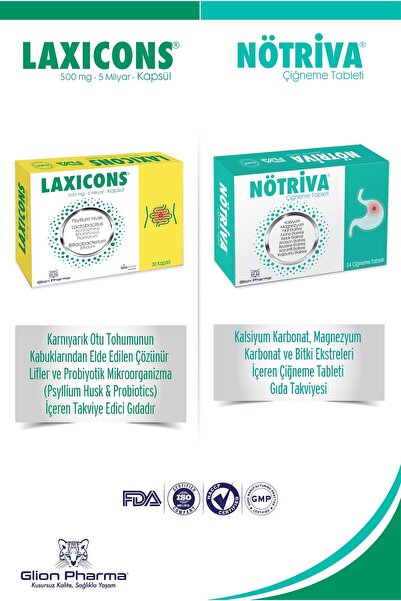 Glion Pharma Laxicons Karnıyarık Otu Probiyotik 30 Kapsül & Nötriva Kalsiyum ...