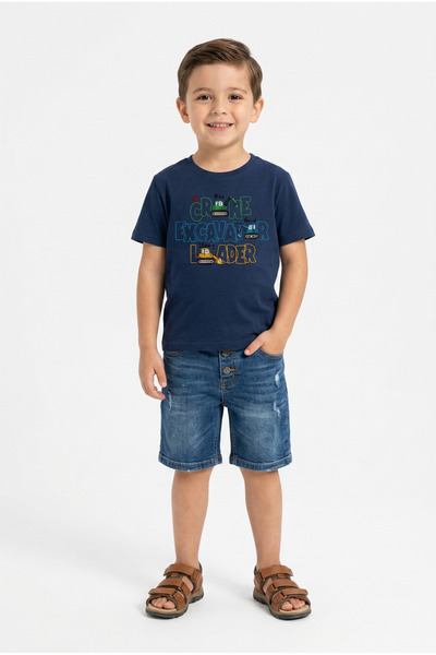 Hafico Boy's Construction Machinery Printed T-Shirt