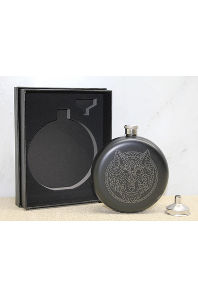 OSKA GLOBAL Wolf Motif Flask Set with Funnel Alk3895