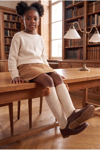 Katia&Bony Girl's Teddy Bear Detailed Knee Socks Beige Melange