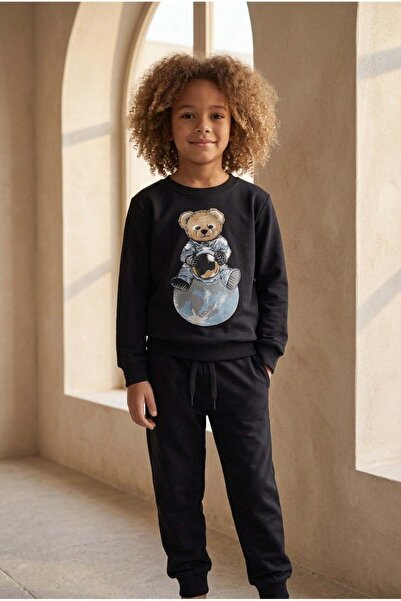 Katia&Bony Children's Astronaut Teddy Patterned Tracksuit Set Black