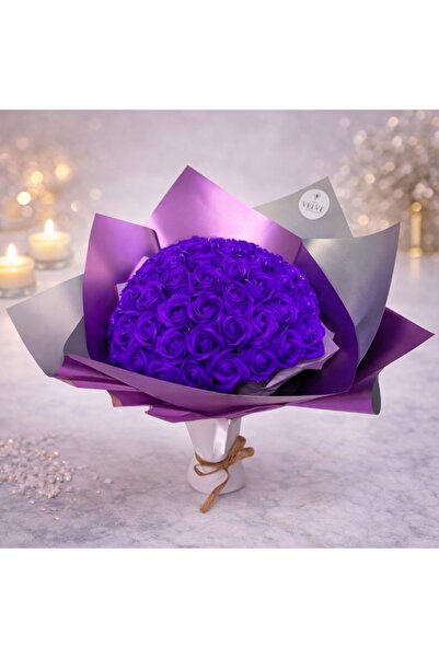 velve Buchet Purple Roses cu 101 trandafiri de sapun, 40 cm, Mov