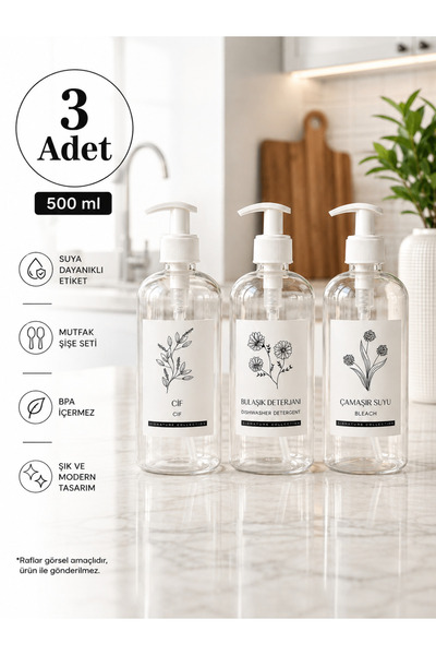 Dem Home Şeffaf Plastik Sabunluk Mutfak3lü Bulaşıkdt-çamaşırsy-cifcream Şişe ...