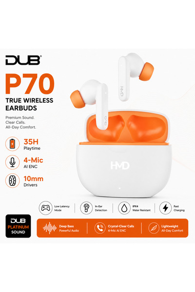 Hmd DUB P70 True Wireless Earbuds, 10mm Drivers, 4 Mic AI-ENC, 35 Hours Playt...