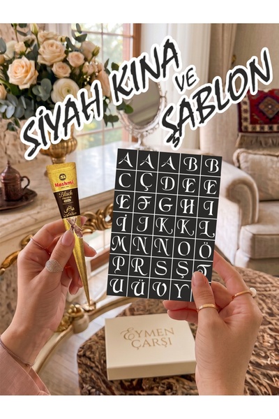 EYMEN ÇARŞI /Kına Kalıbı ve Kına/35 Harf Kına Şablonu ve Siyah Hint Kınası/Ge...