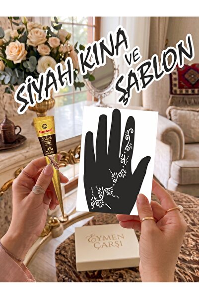 EYMEN ÇARŞI /Kına Kalıbı ve Kına/Sol El Deseni Kına Şablonu ve Siyah Hint Kın...