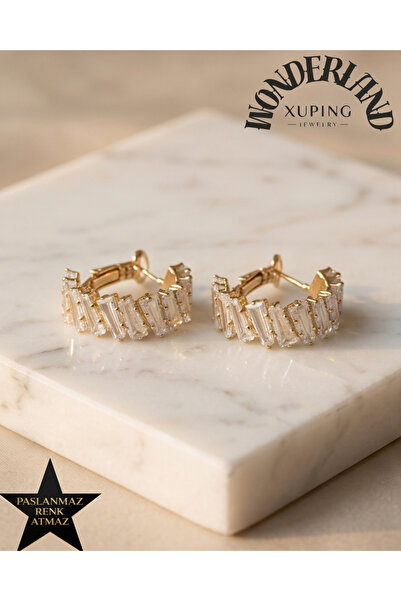 XUPING JEWELRY Kadın Halka Küpe - 14K Altın Renginde - Kararmaz - Kristal Taş...