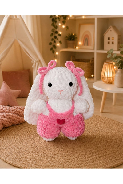 Elista Amigurumi Kadife Örgü Küçük Boy Oyuncak Tavşan Beyaz