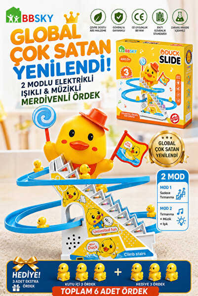BBSKY Merdiven Çıkan Ördek Oyuncağı Işıklı Müzikli Kaydırak Eğitici Oyuncak 3...