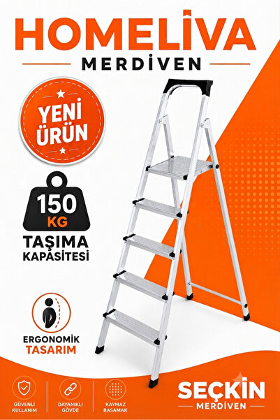 homeliva Seçkin 4+1 Basamaklı Metal Merdiven Sağlam Estetik Ev Tipi Merdiven