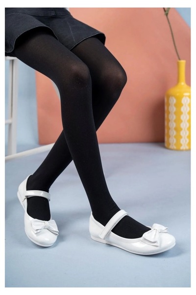Prego Eylül Thermo Non-Slip Sole, Bowknot, Velcro Children's Ballerinas, Pate...