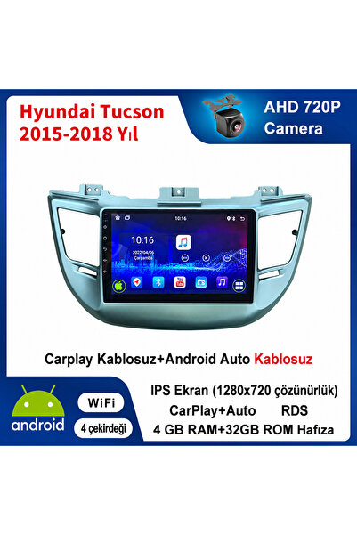 coni Hyundai Tucson 2015-2018 Yıl uyumlu 4GB Ram 32GB Rom Hafıza Android Kabl...