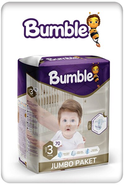 Bumble 3 Numara Midi Bebek Bezi Jumbo Paket 70 Adet | 4-9 Kg
