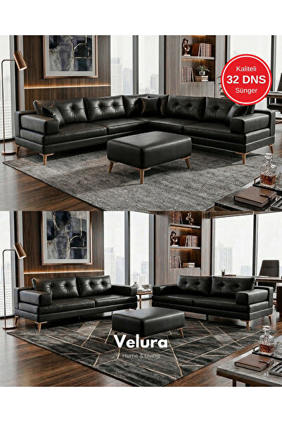 Velura Home & Living Zeri (Suni Deri) Yataklı Puzzle Modüler Köşe Koltuk Takı...