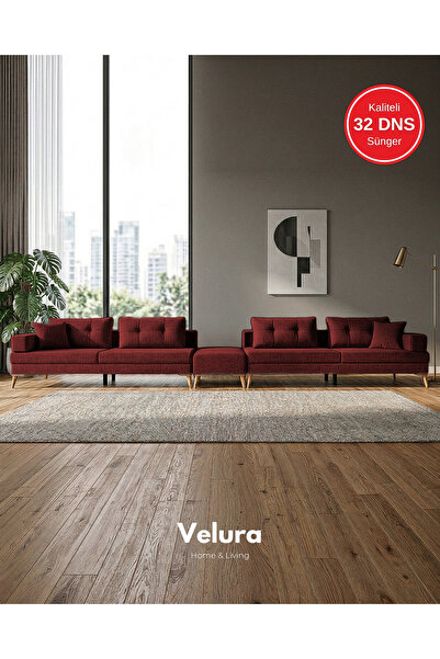 Velura Home & Living Zeri Lobi Koltuğu & Şark Köşesi - Bordo 173