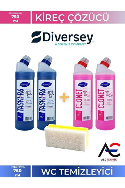 PAKLİNE Diversey Clonet Banyo ve R6 Tuvalet Temizleyici 750 ml 2'şer Adet + H...