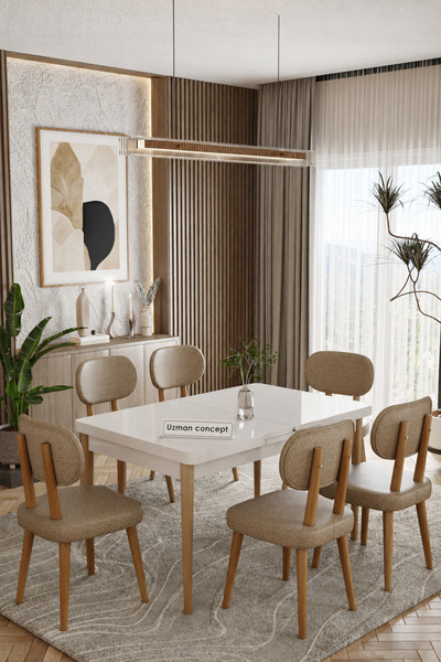 UZMHOME Sunset 80 x 130 Açılabilir 6 Sandalyeli Masa Takımı