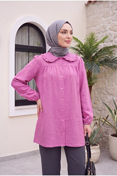 Modamorfo Bebe Yaka Boydan Düğmeli Tunik -pembe