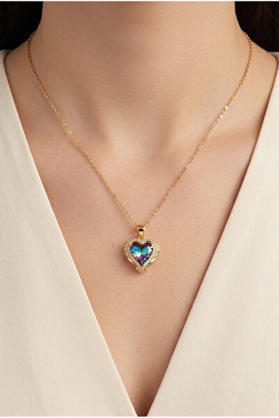 Modacaprea Steel 22K Ocean Heart Stone Necklace 45 cm |   Gold Color Non Tarn...