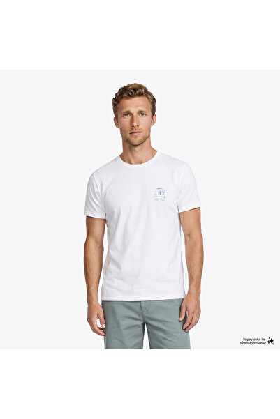 Nautica Erkek Beyaz Regular Fit Baskılı T-Shirt