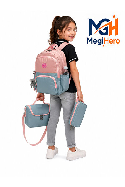 MegiHero ilk Okul Çantası 3'lü Seti Unisex Çocuk ilkokul Çantası Mtc 8010 Mav...