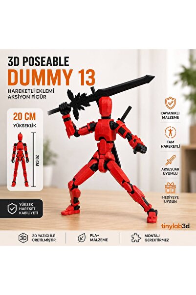 tinylab 3d Dummy 13 Kırmızı Hareketli eklemli 20 Cm figür
