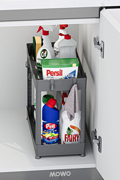 Mowo Home 2-Piece Kitchen Bathroom Shelf Cabinet under Counter Top Spice Jar Detergent Cosmetic Makeup Organizer