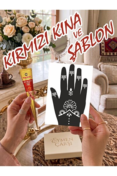 EYMEN ÇARŞI /Kına Kalıbı ve Kına/Sağ El Deseni Kına Şablonu ve Kırmızı Hint K...