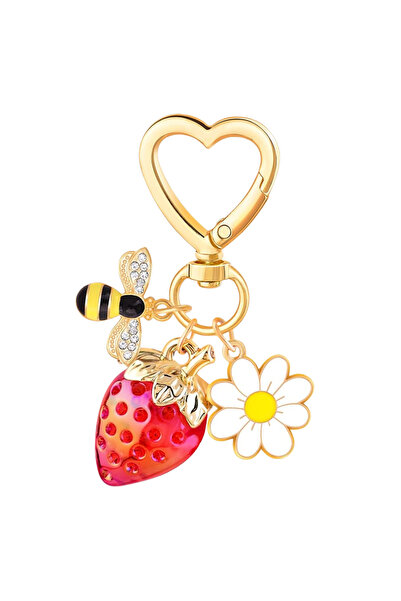 Choice 1pcs Golden 1pcs cute strawberry,daisy,bee,heart-shaped metal keychain...