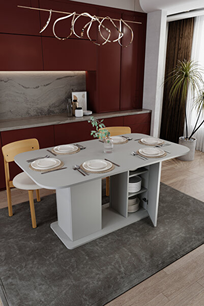 asratrend Modern Dolaplı 6 Kişilik Mutfak Yemek Masası %100 MDF Mutfak Yemek ...