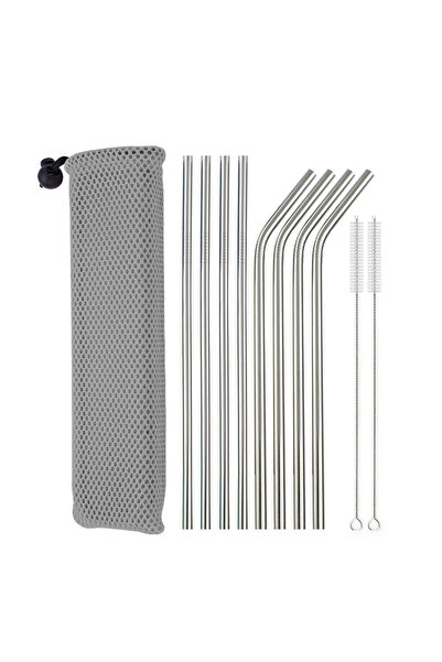 Choice 8Pcs Silver Reusable Metal Straws 304 Stainless Steel Sturdy Bent Stra...