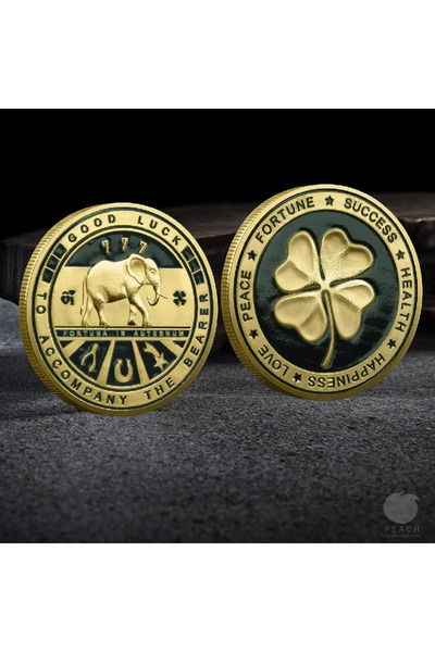 Choice Golden Four Leaf Clo Lucky Four Leaf Clover Painted Coin 4cm Round Met...