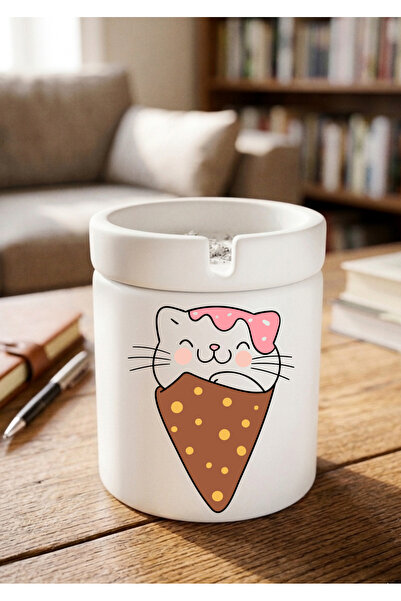 Eylül Design Cute Cat Printed Special Design Printed Ceramic Ashtray Odorless...