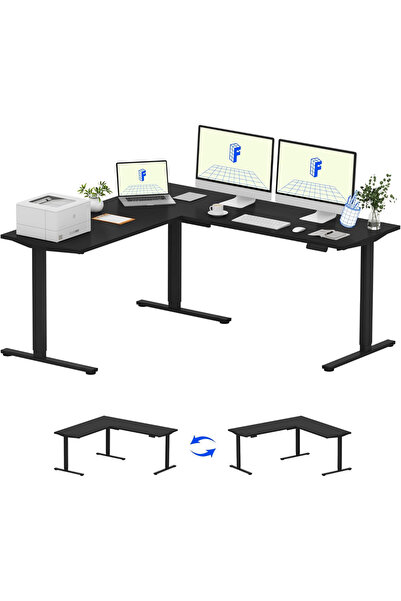 FLEXISPOT Electric Height Adjustable L-Shaped Standing Desk 71 x 63 Inch Reve...